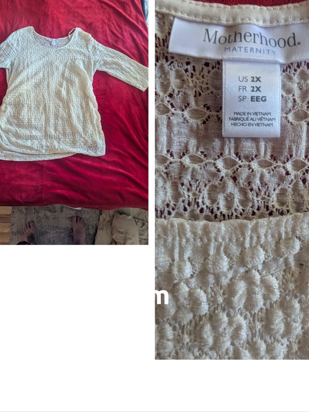 Motherhood Maternity Cream Crochet Knit Maternity Top